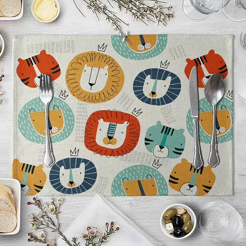 Linen Napkin Set - Tovaglietta tigre leone Tovaglietta creativa da